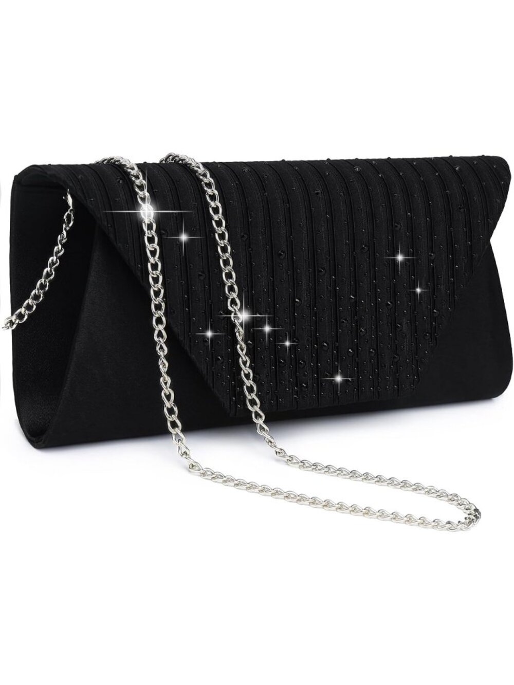 Women’s Black Clutch Purse With Detachable Chain Wedding Formal Evening Bag